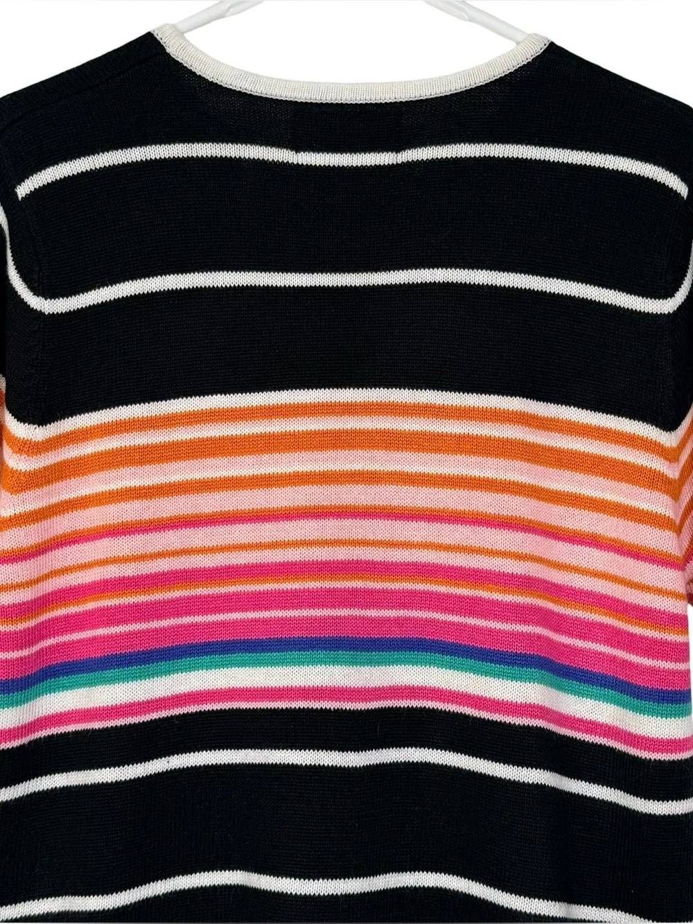 Sag Harbor Rainbow Stripe Floral Embroidered Knit Sweater Top Large